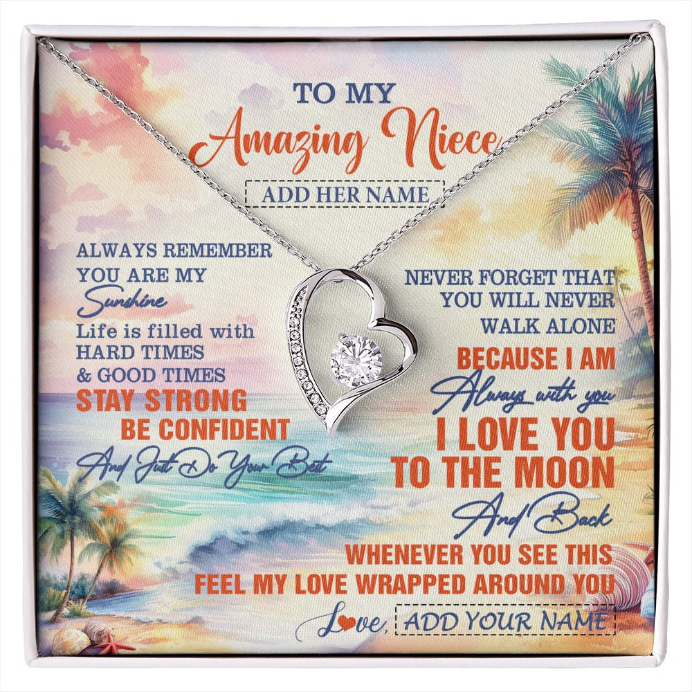 Forever Love Necklace 14K White Gold Finish | 1 | Personalized To My Amazing Niece Necklace From Aunt Uncle Auntie Beach It A Big Hug Niece Birthday Gifts Graduation Christmas Custom Gift Box Message Card Shirt & Hoodie | https://siriusteestore.