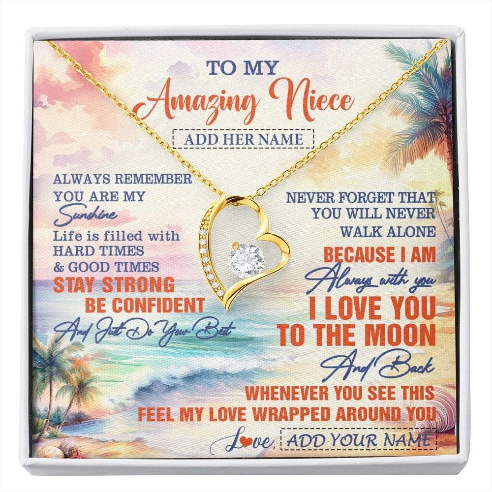 Forever Love Necklace 18K Yellow Gold Finish | 1 | Personalized To My Amazing Niece Necklace From Aunt Uncle Auntie Beach It A Big Hug Niece Birthday Gifts Graduation Christmas Custom Gift Box Message Card Shirt & Hoodie | https://siriusteestore.