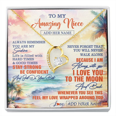 Forever Love Necklace 18K Yellow Gold Finish | 1 | Personalized To My Amazing Niece Necklace From Aunt Uncle Auntie Beach It A Big Hug Niece Birthday Gifts Graduation Christmas Custom Gift Box Message Card Shirt & Hoodie | https://siriusteestore.