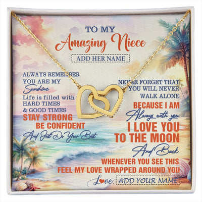 Interlocking Hearts Necklace 18K Yellow Gold Finish | 1 | Personalized To My Amazing Niece Necklace From Aunt Uncle Auntie Beach It A Big Hug Niece Birthday Gifts Graduation Christmas Custom Gift Box Message Card Shirt & Hoodie | https://siriusteestore.