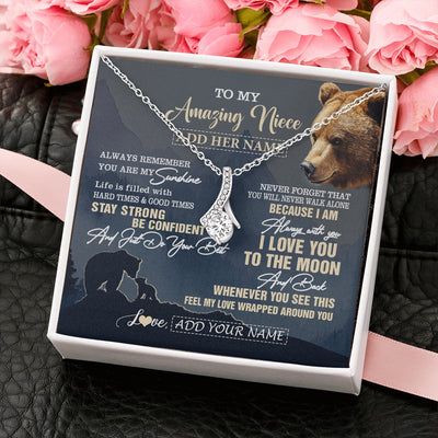 Alluring Beauty Necklace 14K White Gold Finish | 2 | Personalized To My Amazing Niece Necklace From Aunt Uncle Auntie Bear It A Big Hug Niece Birthday Gifts Graduation Christmas Custom Gift Box Message Card | https://siriusteestore.