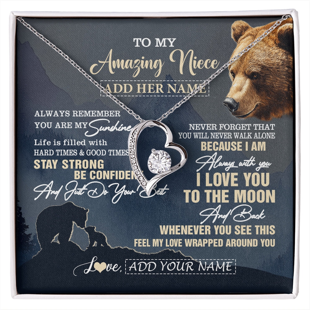 Forever Love Necklace 14K White Gold Finish | 1 | Personalized To My Amazing Niece Necklace From Aunt Uncle Auntie Bear It A Big Hug Niece Birthday Gifts Graduation Christmas Custom Gift Box Message Card | https://siriusteestore.