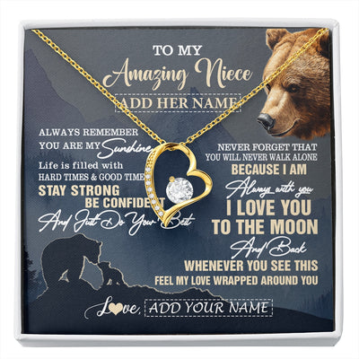 Forever Love Necklace 18K Yellow Gold Finish | 1 | Personalized To My Amazing Niece Necklace From Aunt Uncle Auntie Bear It A Big Hug Niece Birthday Gifts Graduation Christmas Custom Gift Box Message Card | https://siriusteestore.