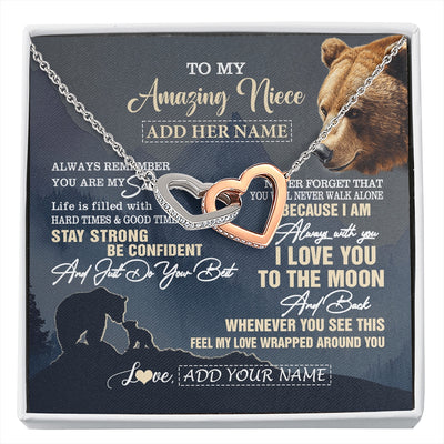 Interlocking Hearts Necklace Stainless Steel & Rose Gold Finish | 1 | Personalized To My Amazing Niece Necklace From Aunt Uncle Auntie Bear It A Big Hug Niece Birthday Gifts Graduation Christmas Custom Gift Box Message Card | https://siriusteestore.