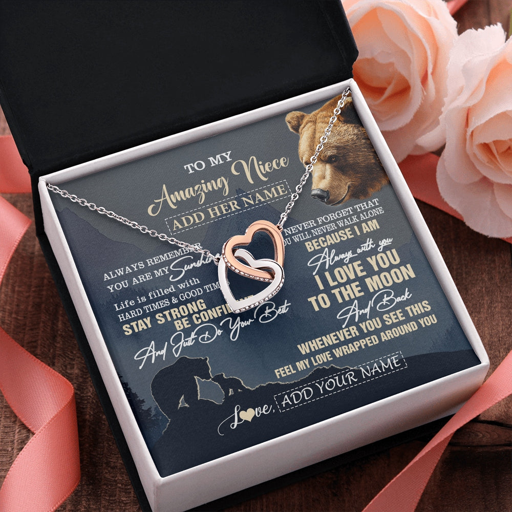 Interlocking Hearts Necklace Stainless Steel & Rose Gold Finish | 2 | Personalized To My Amazing Niece Necklace From Aunt Uncle Auntie Bear It A Big Hug Niece Birthday Gifts Graduation Christmas Custom Gift Box Message Card | https://siriusteestore.