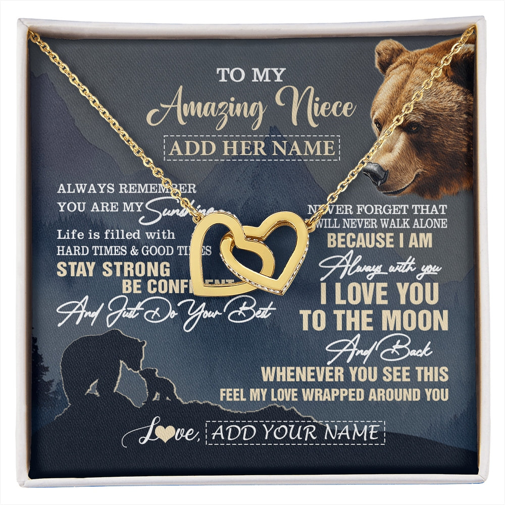 Interlocking Hearts Necklace 18K Yellow Gold Finish | 1 | Personalized To My Amazing Niece Necklace From Aunt Uncle Auntie Bear It A Big Hug Niece Birthday Gifts Graduation Christmas Custom Gift Box Message Card | https://siriusteestore.