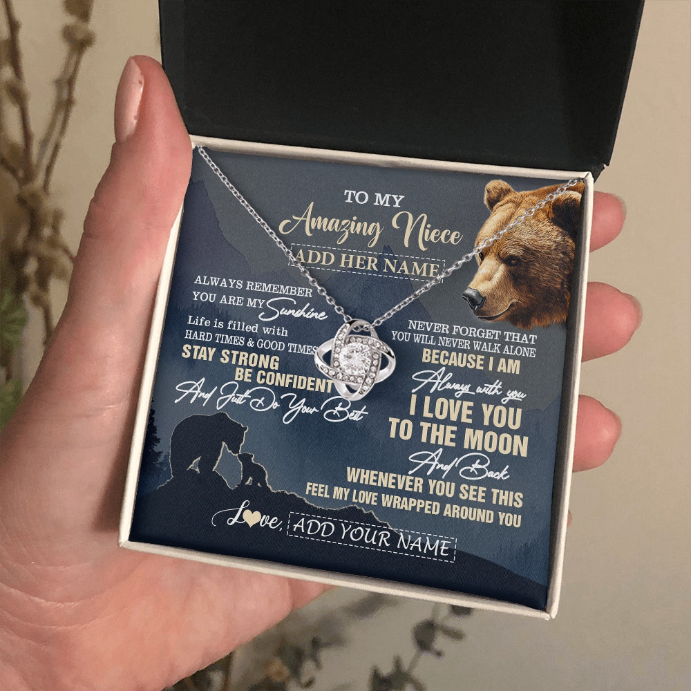 Love Knot Necklace 14K White Gold Finish | 2 | Personalized To My Amazing Niece Necklace From Aunt Uncle Auntie Bear It A Big Hug Niece Birthday Gifts Graduation Christmas Custom Gift Box Message Card | https://siriusteestore.