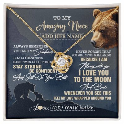Love Knot Necklace 18K Yellow Gold Finish | 1 | Personalized To My Amazing Niece Necklace From Aunt Uncle Auntie Bear It A Big Hug Niece Birthday Gifts Graduation Christmas Custom Gift Box Message Card | https://siriusteestore.