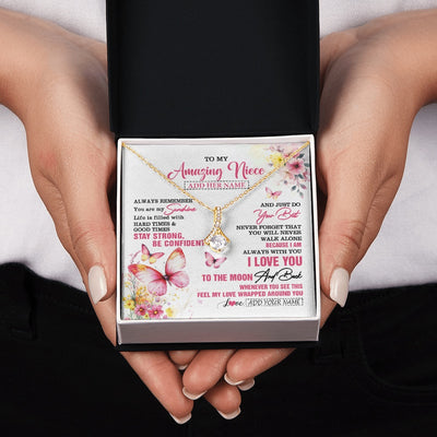 Alluring Beauty Necklace 18K Yellow Gold Finish | 2 | Personalized To My Amazing Niece Necklace From Aunt Uncle Auntie Butterfly It A Big Hug Niece Birthday Gifts Graduation Christmas Custom Gift Box Message Card | https://siriusteestore.