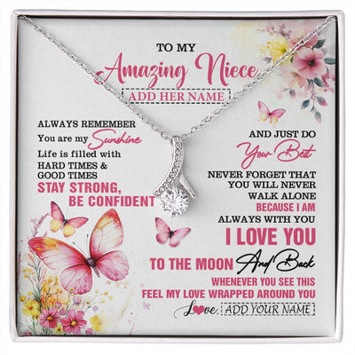 Alluring Beauty Necklace 14K White Gold Finish | 1 | Personalized To My Amazing Niece Necklace From Aunt Uncle Auntie Butterfly It A Big Hug Niece Birthday Gifts Graduation Christmas Custom Gift Box Message Card | https://siriusteestore.
