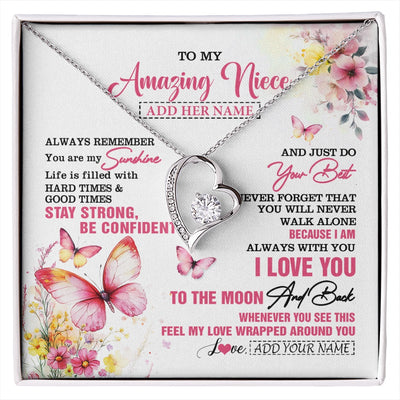 Forever Love Necklace 14K White Gold Finish | 1 | Personalized To My Amazing Niece Necklace From Aunt Uncle Auntie Butterfly It A Big Hug Niece Birthday Gifts Graduation Christmas Custom Gift Box Message Card | https://siriusteestore.