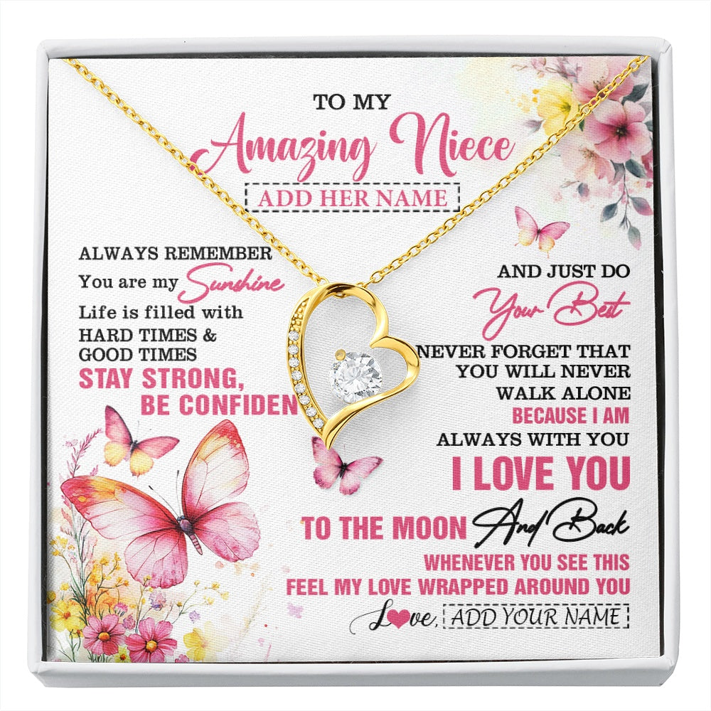 Forever Love Necklace 18K Yellow Gold Finish | 1 | Personalized To My Amazing Niece Necklace From Aunt Uncle Auntie Butterfly It A Big Hug Niece Birthday Gifts Graduation Christmas Custom Gift Box Message Card | https://siriusteestore.