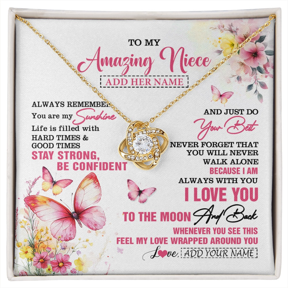 Love Knot Necklace 18K Yellow Gold Finish | 1 | Personalized To My Amazing Niece Necklace From Aunt Uncle Auntie Butterfly It A Big Hug Niece Birthday Gifts Graduation Christmas Custom Gift Box Message Card | https://siriusteestore.