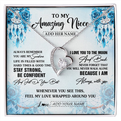 Forever Love Necklace 14K White Gold Finish | 1 | Personalized To My Amazing Niece Necklace From Aunt Uncle Auntie Dream Catcher It A Big Hug Niece Birthday Gifts Graduation Christmas Gift Box Message Card | https://siriusteestore.