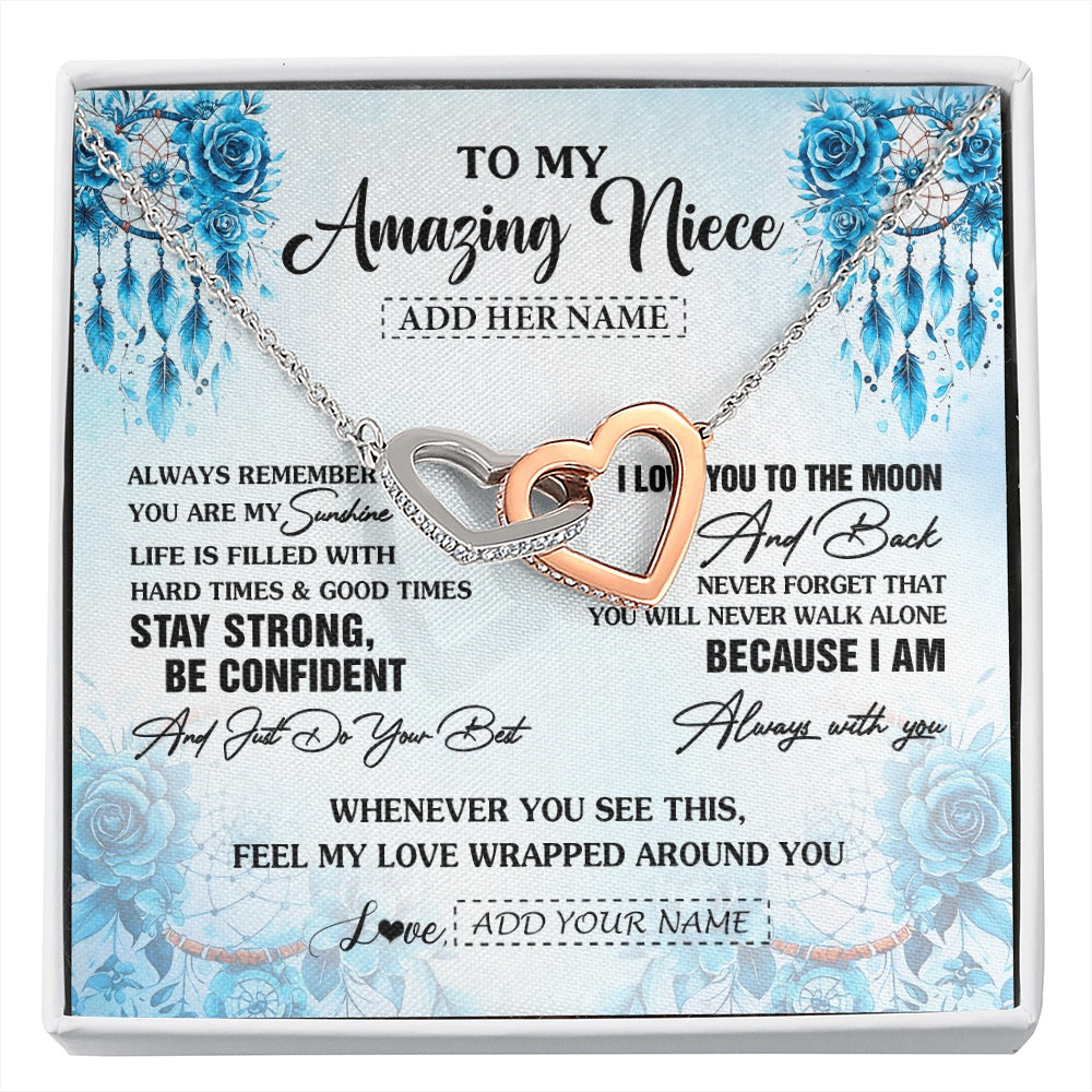 Interlocking Hearts Necklace Stainless Steel & Rose Gold Finish | 1 | Personalized To My Amazing Niece Necklace From Aunt Uncle Auntie Dream Catcher It A Big Hug Niece Birthday Gifts Graduation Christmas Gift Box Message Card | https://siriusteestore.