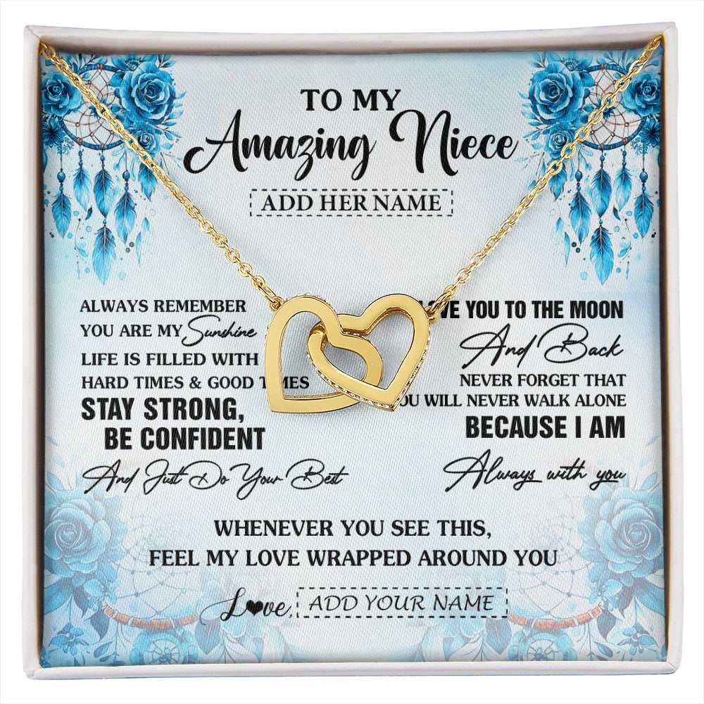 Interlocking Hearts Necklace 18K Yellow Gold Finish | 1 | Personalized To My Amazing Niece Necklace From Aunt Uncle Auntie Dream Catcher It A Big Hug Niece Birthday Gifts Graduation Christmas Gift Box Message Card | https://siriusteestore.