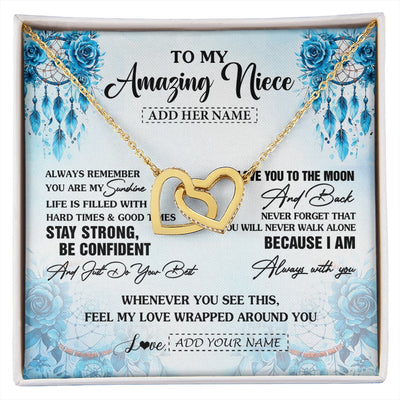 Interlocking Hearts Necklace 18K Yellow Gold Finish | 1 | Personalized To My Amazing Niece Necklace From Aunt Uncle Auntie Dream Catcher It A Big Hug Niece Birthday Gifts Graduation Christmas Gift Box Message Card | https://siriusteestore.