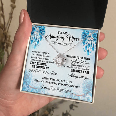 Love Knot Necklace 14K White Gold Finish | 2 | Personalized To My Amazing Niece Necklace From Aunt Uncle Auntie Dream Catcher It A Big Hug Niece Birthday Gifts Graduation Christmas Gift Box Message Card | https://siriusteestore.