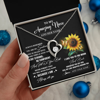 Forever Love Necklace 14K White Gold Finish | 2 | Personalized To My Amazing Niece Necklace From Aunt Uncle Auntie Sunflower It A Big Hug Niece Birthday Gifts Graduation Christmas Custom Gift Box Message Card | https://siriusteestore.