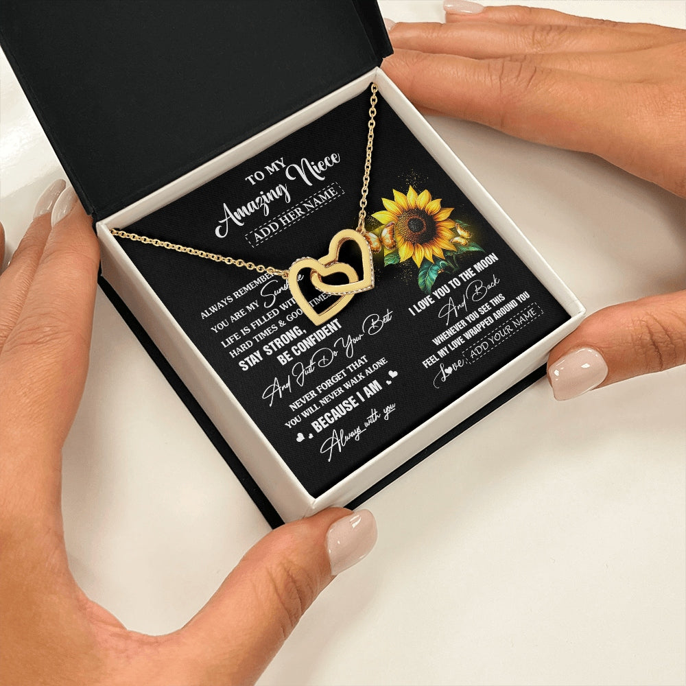 Interlocking Hearts Necklace 18K Yellow Gold Finish | 2 | Personalized To My Amazing Niece Necklace From Aunt Uncle Auntie Sunflower It A Big Hug Niece Birthday Gifts Graduation Christmas Custom Gift Box Message Card | https://siriusteestore.