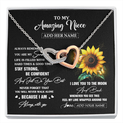 Interlocking Hearts Necklace Stainless Steel & Rose Gold Finish | 1 | Personalized To My Amazing Niece Necklace From Aunt Uncle Auntie Sunflower It A Big Hug Niece Birthday Gifts Graduation Christmas Custom Gift Box Message Card | https://siriusteestore.