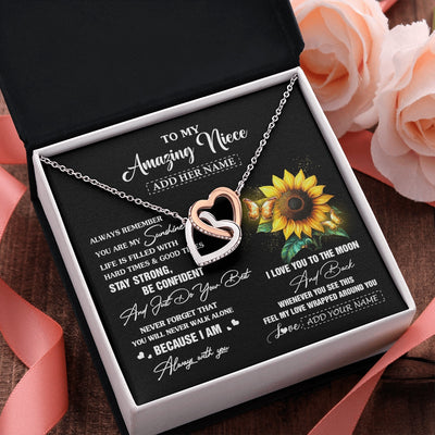 Interlocking Hearts Necklace Stainless Steel & Rose Gold Finish | 2 | Personalized To My Amazing Niece Necklace From Aunt Uncle Auntie Sunflower It A Big Hug Niece Birthday Gifts Graduation Christmas Custom Gift Box Message Card | https://siriusteestore.