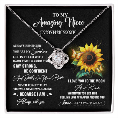 Love Knot Necklace 14K White Gold Finish | 1 | Personalized To My Amazing Niece Necklace From Aunt Uncle Auntie Sunflower It A Big Hug Niece Birthday Gifts Graduation Christmas Custom Gift Box Message Card | https://siriusteestore.