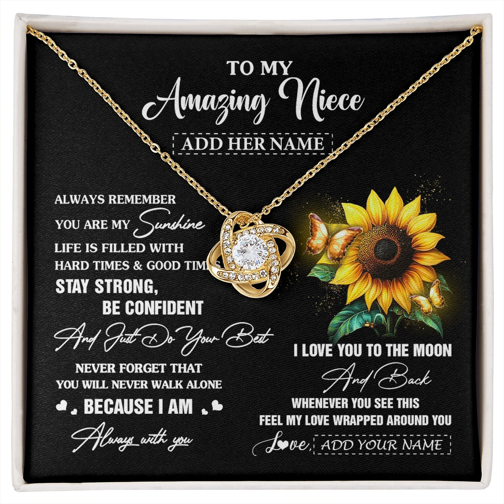 Love Knot Necklace 18K Yellow Gold Finish | 1 | Personalized To My Amazing Niece Necklace From Aunt Uncle Auntie Sunflower It A Big Hug Niece Birthday Gifts Graduation Christmas Custom Gift Box Message Card | https://siriusteestore.