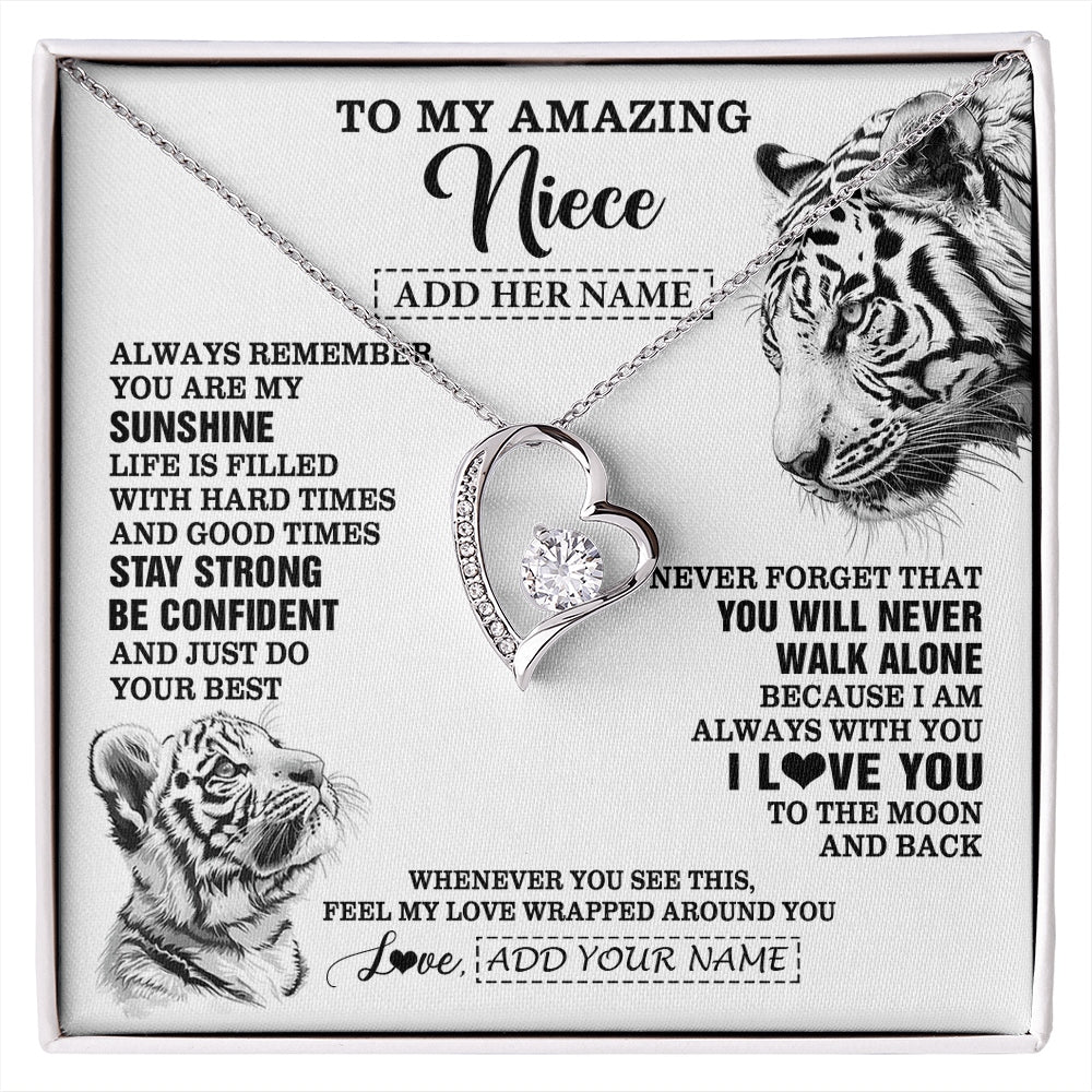 Forever Love Necklace 14K White Gold Finish | 1 | Personalized To My Amazing Niece Necklace From Aunt Uncle White Tiger It A Big Hug Niece Birthday Gifts Graduation Christmas Custom Gift Box Message Card | https://siriusteestore.