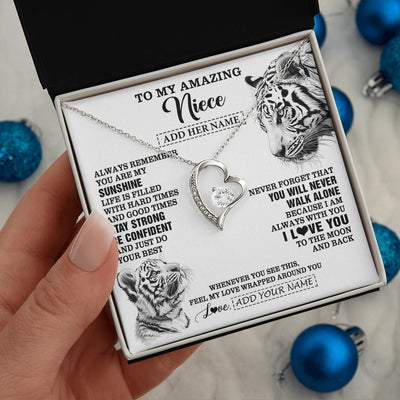 Forever Love Necklace 14K White Gold Finish | 2 | Personalized To My Amazing Niece Necklace From Aunt Uncle White Tiger It A Big Hug Niece Birthday Gifts Graduation Christmas Custom Gift Box Message Card | https://siriusteestore.