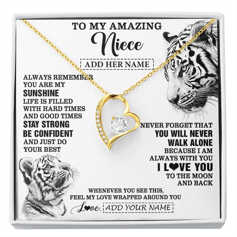 Forever Love Necklace 18K Yellow Gold Finish | 1 | Personalized To My Amazing Niece Necklace From Aunt Uncle White Tiger It A Big Hug Niece Birthday Gifts Graduation Christmas Custom Gift Box Message Card | https://siriusteestore.