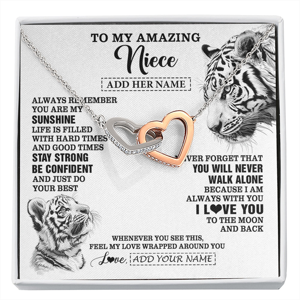 Interlocking Hearts Necklace Stainless Steel & Rose Gold Finish | 1 | Personalized To My Amazing Niece Necklace From Aunt Uncle White Tiger It A Big Hug Niece Birthday Gifts Graduation Christmas Custom Gift Box Message Card | https://siriusteestore.