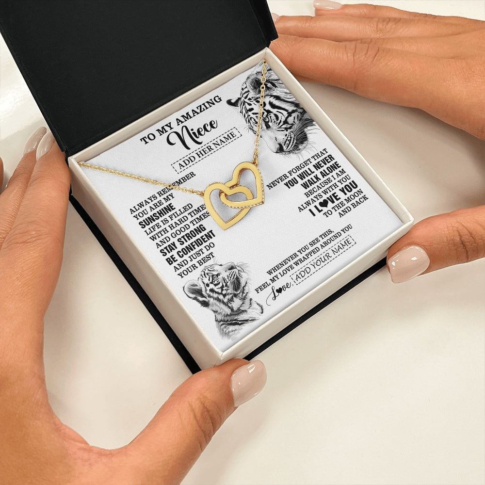 Interlocking Hearts Necklace 18K Yellow Gold Finish | 2 | Personalized To My Amazing Niece Necklace From Aunt Uncle White Tiger It A Big Hug Niece Birthday Gifts Graduation Christmas Custom Gift Box Message Card | https://siriusteestore.
