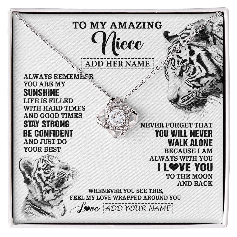 Love Knot Necklace 14K White Gold Finish | 1 | Personalized To My Amazing Niece Necklace From Aunt Uncle White Tiger It A Big Hug Niece Birthday Gifts Graduation Christmas Custom Gift Box Message Card | https://siriusteestore.