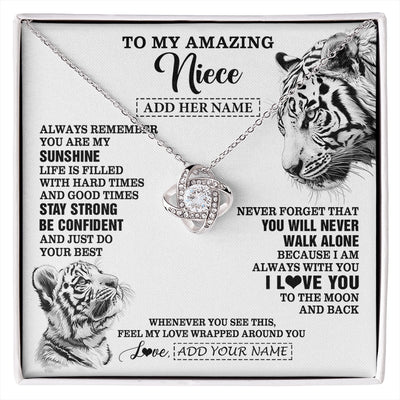 Love Knot Necklace 14K White Gold Finish | 1 | Personalized To My Amazing Niece Necklace From Aunt Uncle White Tiger It A Big Hug Niece Birthday Gifts Graduation Christmas Custom Gift Box Message Card | https://siriusteestore.