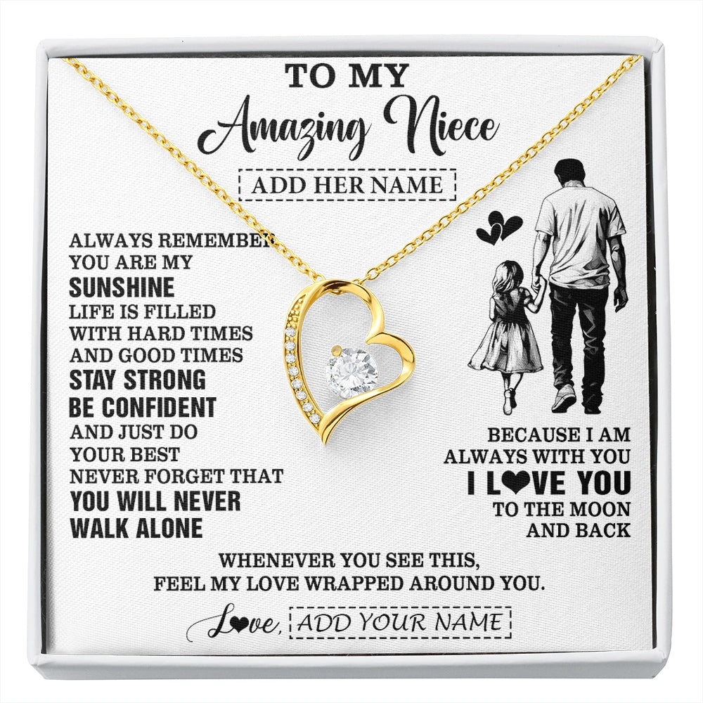 Forever Love Necklace 18K Yellow Gold Finish | 1 | Personalized To My Amazing Niece Necklace From Uncle Man It A Big Hug Niece Birthday Gifts Graduation Christmas Custom Gift Box Message Card | https://siriusteestore.