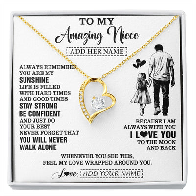 Forever Love Necklace 18K Yellow Gold Finish | 1 | Personalized To My Amazing Niece Necklace From Uncle Man It A Big Hug Niece Birthday Gifts Graduation Christmas Custom Gift Box Message Card | https://siriusteestore.
