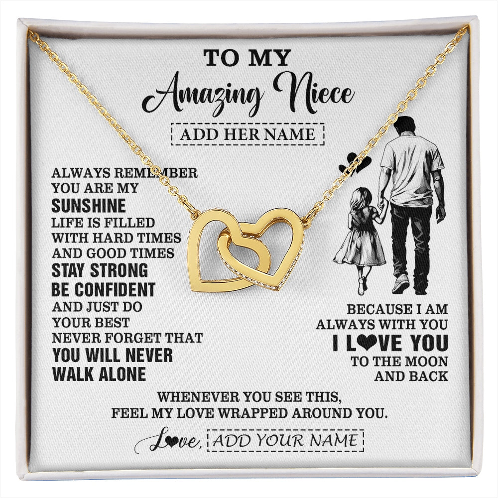 Interlocking Hearts Necklace 18K Yellow Gold Finish | 1 | Personalized To My Amazing Niece Necklace From Uncle Man It A Big Hug Niece Birthday Gifts Graduation Christmas Custom Gift Box Message Card | https://siriusteestore.