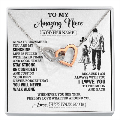 Interlocking Hearts Necklace Stainless Steel & Rose Gold Finish | 1 | Personalized To My Amazing Niece Necklace From Uncle Man It A Big Hug Niece Birthday Gifts Graduation Christmas Custom Gift Box Message Card | https://siriusteestore.