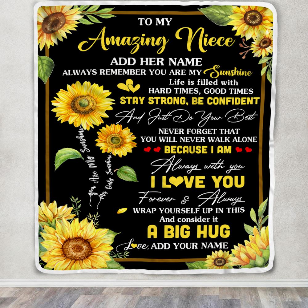 Personalized To My Amazing Niece Sunflower Blanket From Aunt Uncle Auntie My Sunshine Niece Birthday Gifts Graduation Christmas Customized Fleece Blanket | siriusteestore