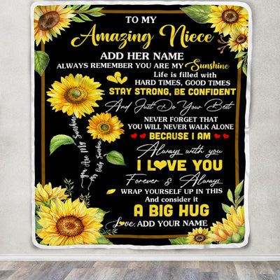 Personalized To My Amazing Niece Sunflower Blanket From Aunt Uncle Auntie My Sunshine Niece Birthday Gifts Graduation Christmas Customized Fleece Blanket | siriusteestore