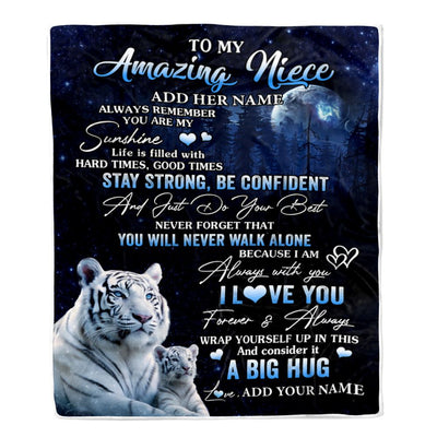 Personalized To My Amazing Niece White Tiger Blanket From Aunt Uncle Auntie My Sunshine Niece Birthday Gifts Graduation Christmas Customized Fleece Blanket | siriusteestore