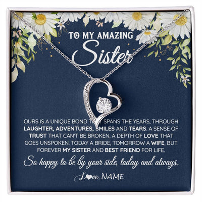 Forever Love Necklace 14K White Gold Finish | 1 | Personalized To My Amazing Sister On Her Wedding Day Necklace Forever My Sister Bride From Sister Wedding Day Gift Ideas Customized Gift Box Message Card | siriusteestore