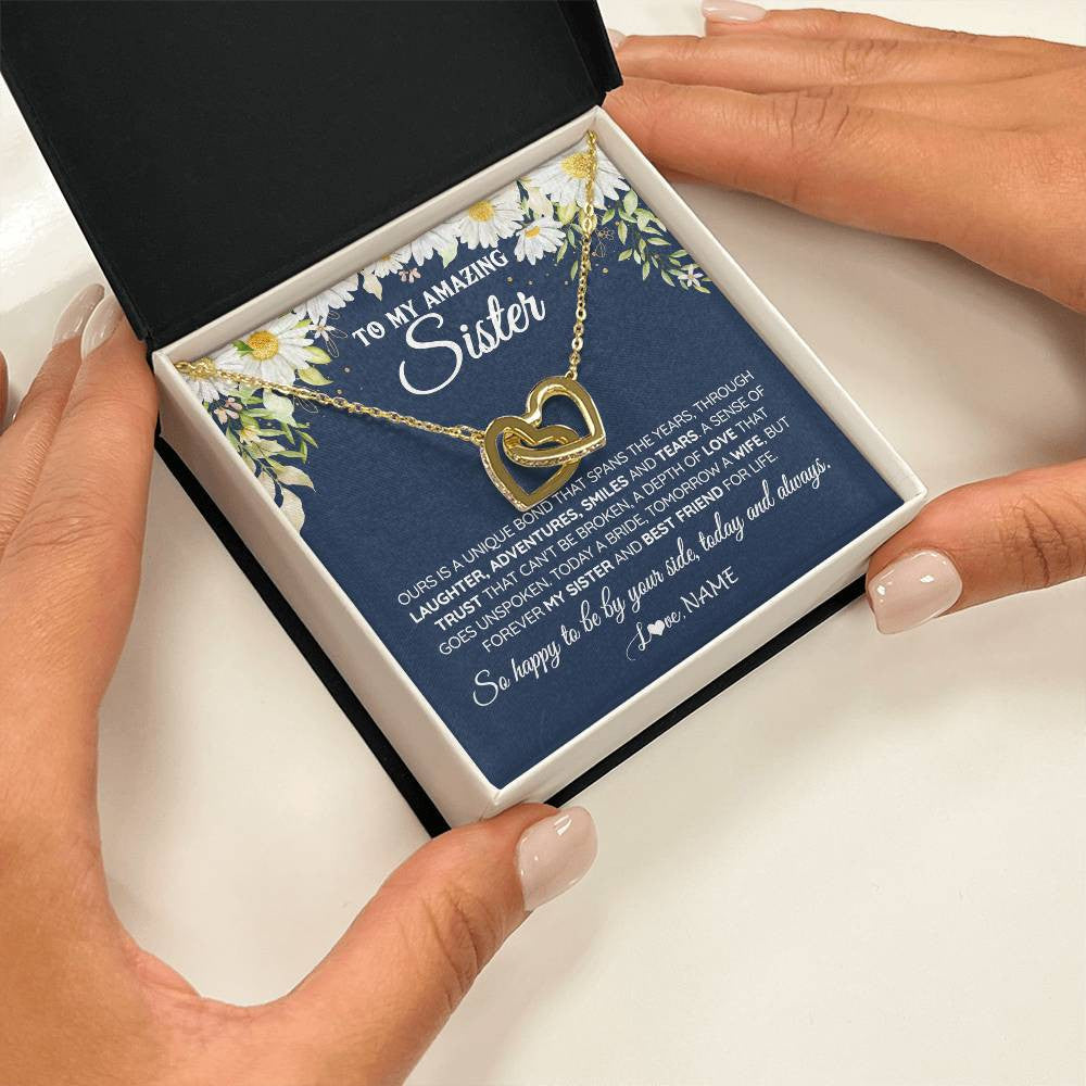 Interlocking Hearts Necklace 18K Yellow Gold Finish | 2 | Personalized To My Amazing Sister On Her Wedding Day Necklace Forever My Sister Bride From Sister Wedding Day Gift Ideas Customized Gift Box Message Card | siriusteestore