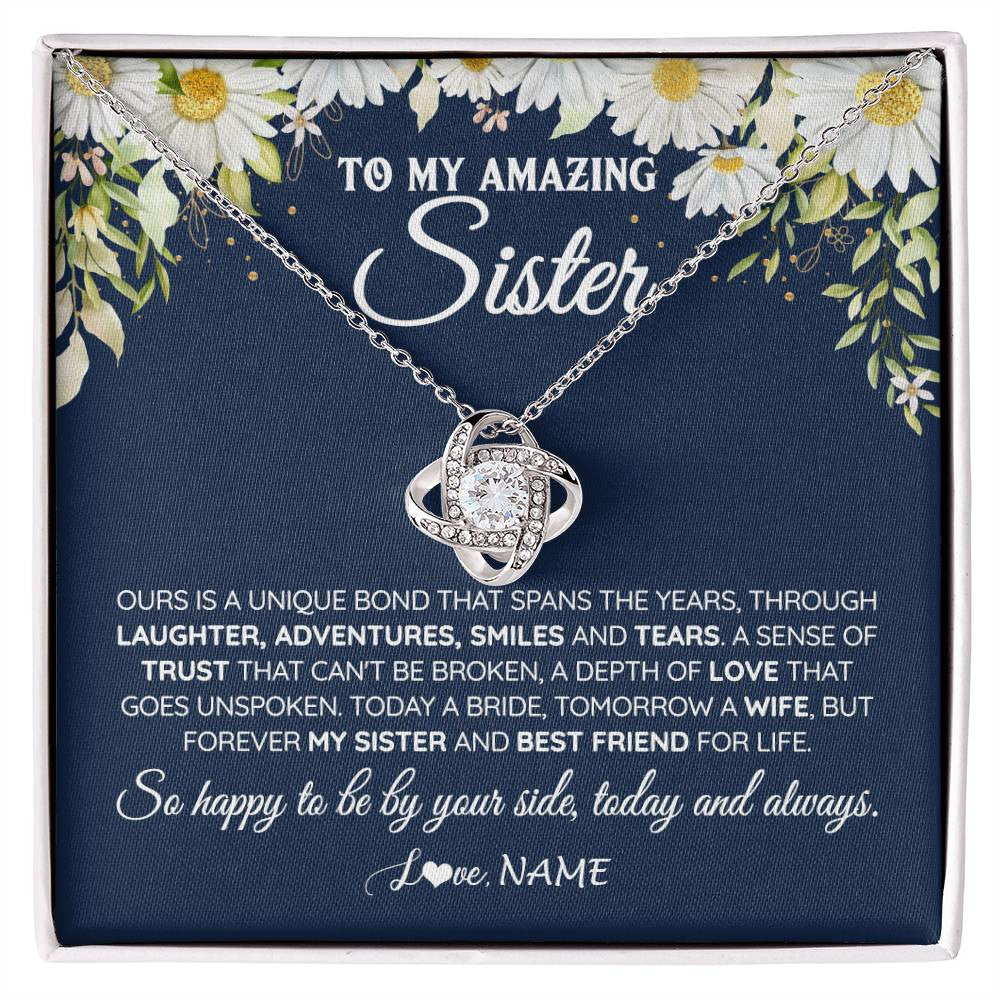 Love Knot Necklace 14K White Gold Finish | 1 | Personalized To My Amazing Sister On Her Wedding Day Necklace Forever My Sister Bride From Sister Wedding Day Gift Ideas Customized Gift Box Message Card | siriusteestore