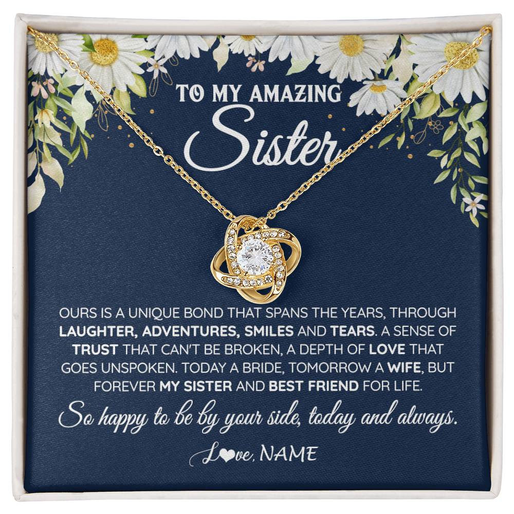 Love Knot Necklace 18K Yellow Gold Finish | 1 | Personalized To My Amazing Sister On Her Wedding Day Necklace Forever My Sister Bride From Sister Wedding Day Gift Ideas Customized Gift Box Message Card | siriusteestore