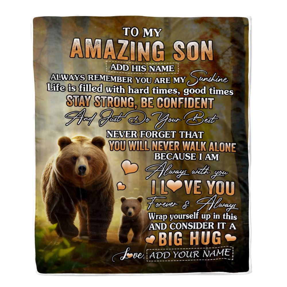 Personalized To My Amazing Son Bear Blanket From Mom Dad Mother Father My Sunshine Son Birthday Gifts Graduation Christmas Customized Fleece Throw Blanket | siriusteestore