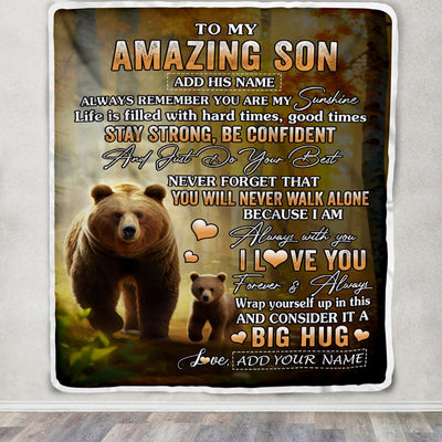 Personalized To My Amazing Son Bear Blanket From Mom Dad Mother Father My Sunshine Son Birthday Gifts Graduation Christmas Customized Fleece Throw Blanket | siriusteestore