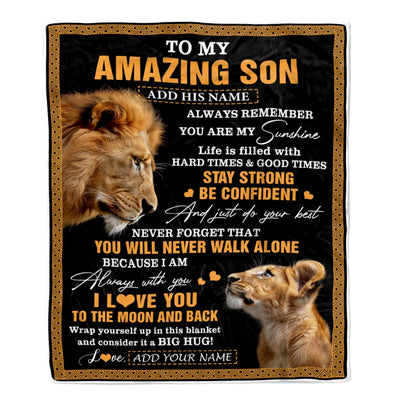 Personalized To My Amazing Son Blanket From Dad Father Lion It A Big Hug Son Birthday Gifts Graduation Christmas Customized Fleece Throw Blanket | siriusteestore