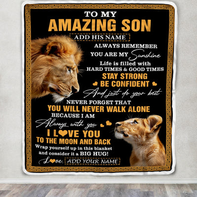 Personalized To My Amazing Son Blanket From Dad Father Lion It A Big Hug Son Birthday Gifts Graduation Christmas Customized Fleece Throw Blanket | siriusteestore